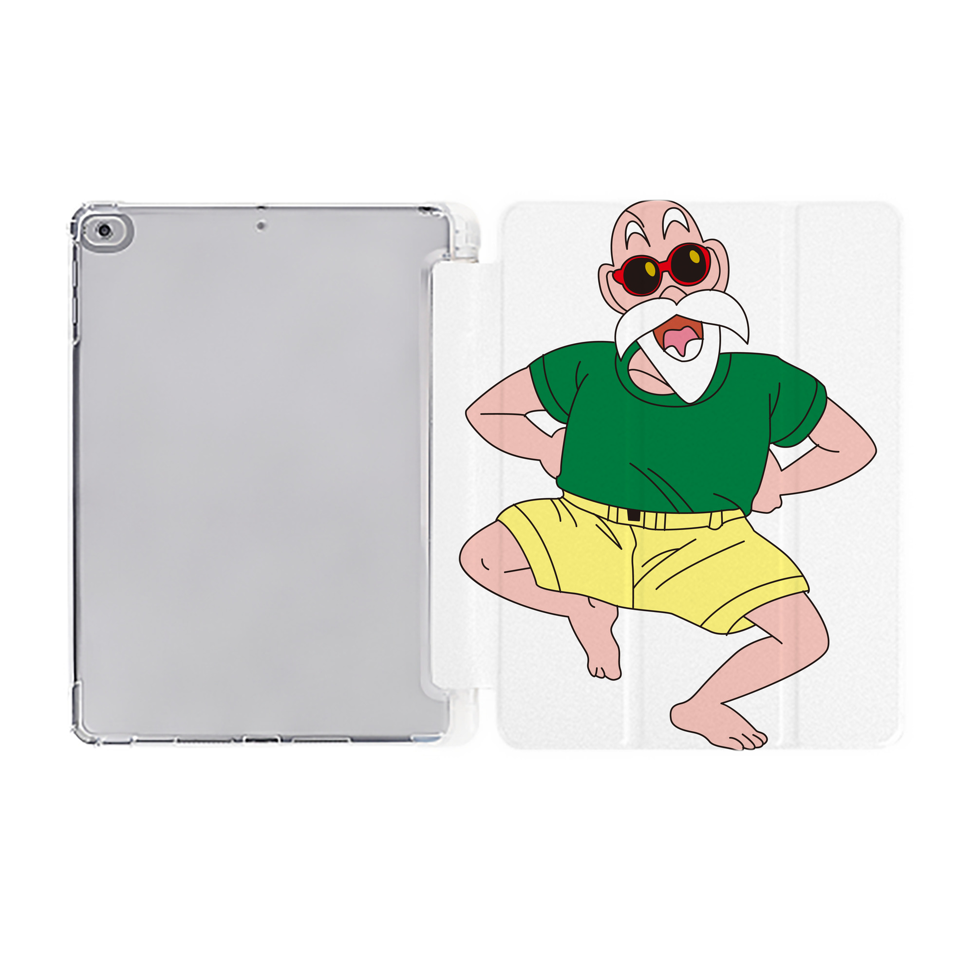 （画像用） ドラゴンボール 亀仙人（かめせんにん） DRAGON BALL Master Roshi Kame Sennin IPad ケース ペン収納付き 三つ折りスタンド PUレザー×シリコン 対応機種9.5/10.5/10.9インチ